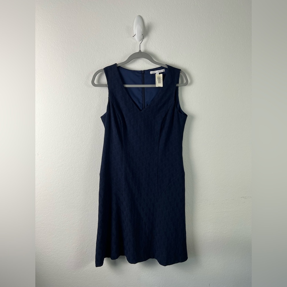 Donna Degnan Navy Textured Sleeveless Wedding Evening Work Dress